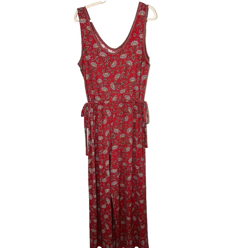 Colorful Floral Wide Leg Jumpsuit Red L Patriotic Americana Preppy Boho Indie